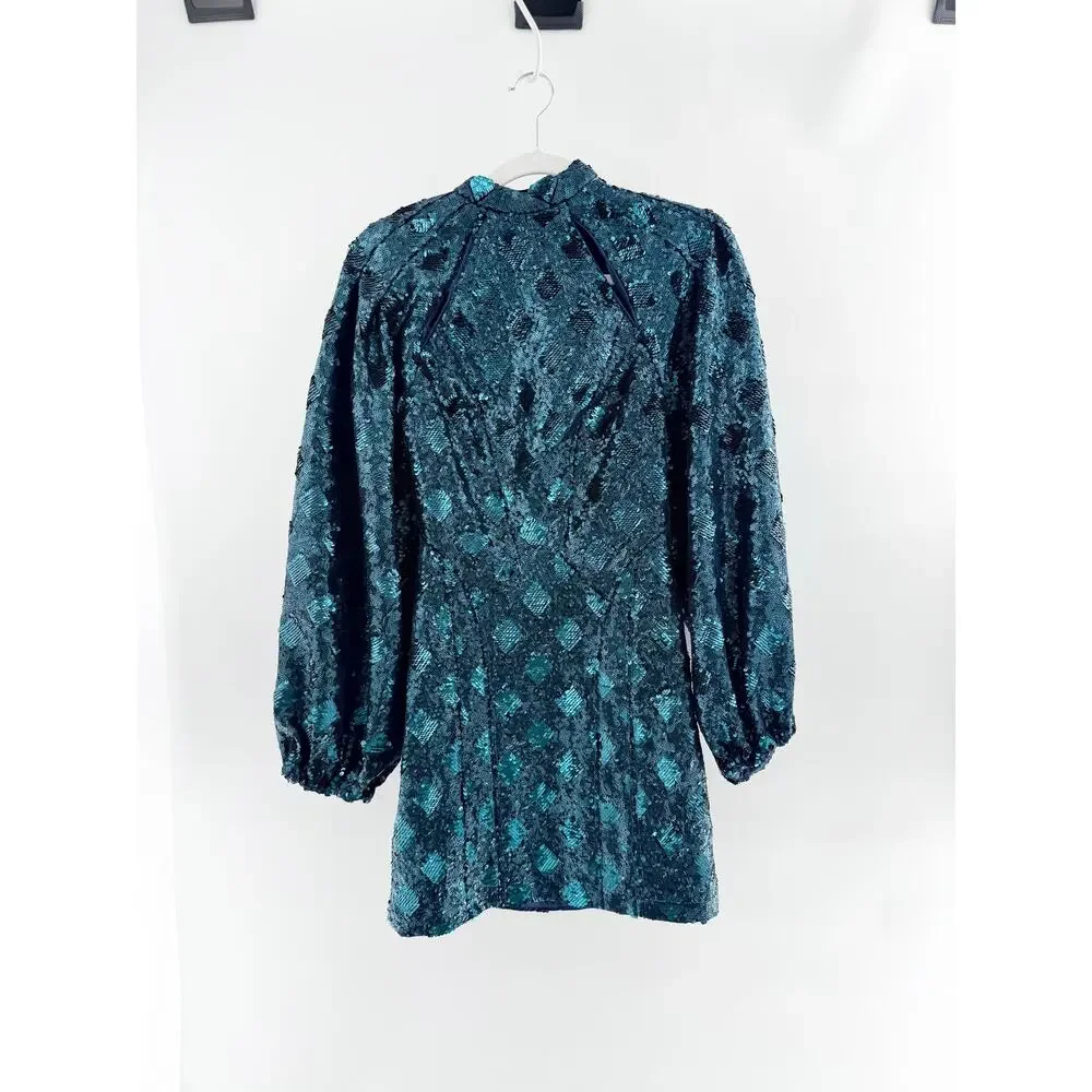 NWOT Free People Chante's Holiday Sequin Embellished Cut Out Mini Dress Forest 2